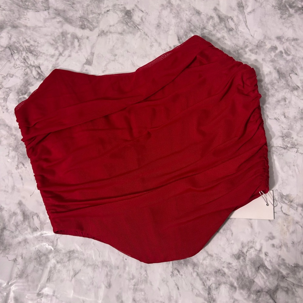 High-Rise Ruched Crop Top in Deep Red Sz S NWT
55